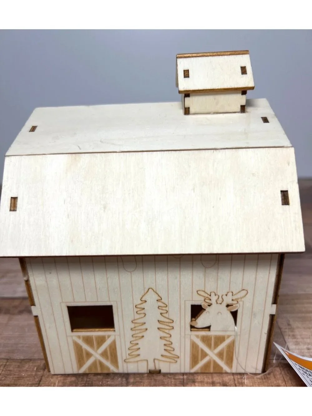 Wooden LED Light-Up Laser Cut Christmas Barn  With Deer Can Be Painted Or Natura